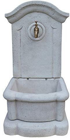 Exklusiver Wandbrunnen Siena, H 101 cm, weiß antik, Steinguss mit Marmor, frostfest, Made in Italy