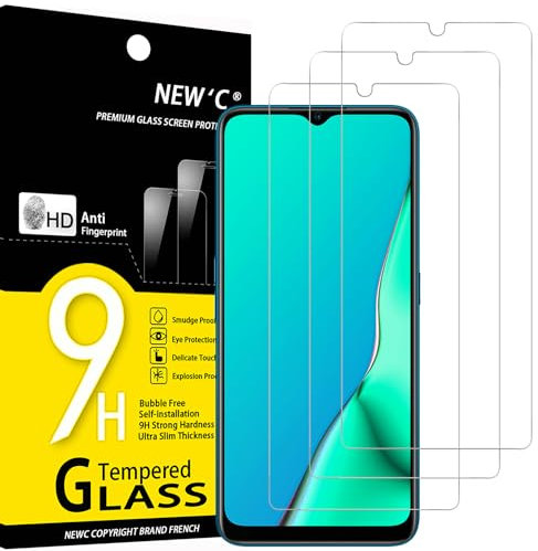 NEW'C 3 Piezas, Protector Pantalla para OPPO A9 2020, OPPO A5 2020, Cristal templado Antiarañazos, Antihuellas, Sin Burbujas, Dureza 9H, 0.33 mm Ultra Transparente, Ultra Resistente