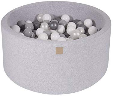 MEOWBABY Piscina de Bolas 90X40cm/300 Bolas ∅ 7Cm Piscina de Bolas Certificada para Niños Hecha en EU (90 x 40 cm/Gris Claro: Blanco/Gris/Blanco Perla/Plata)