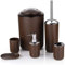 6-teiliges Badezimmer-Zubehör-Set aus Kunststoff, Luxus-Bad-Zubehör, Bad-Set, Lotion-Flaschen, Zahnbürstenhalter, Zahnputzbecher, Seifenschale, WC-Bürste, Mülleimer (braun)