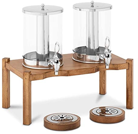 Royal Catering RCSD-2W2 Saftspender 2 x 7 L Kühlsystem helles Holzgestell Getränkespender Getränkespender mit Zapfhahn