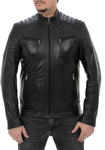 Pelletterie Borghese | Giacca Moto Biker Uomo in Vera Pelle Nero | Giubbotto Made in Italy | K219N (46, Nero)