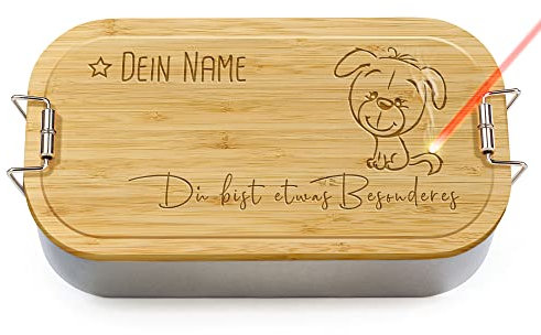 PR Print Royal Brotdose mit Gravur selbst gestalten - Du bist etwas Besonderes, Hund - mit Name personalisieren - Geschenk Mädchen, Jungen, Geburtstag, Schule - Lunchbox, Holzdeckel, BPA-frei, 600 ml