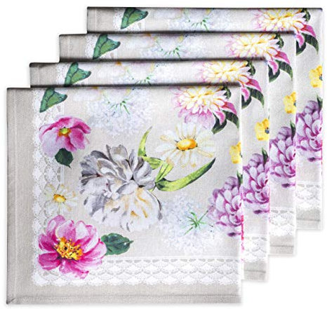 Maison d' Hermine Servietten, 100% Baumwolle, Set mit 4 dekorativen Oster-Stoffservietten, waschbar, Abendessen, Servietten für Abendessen, Babyparty, Pivoine – Frühling/Sommer (45cm x 45cm)