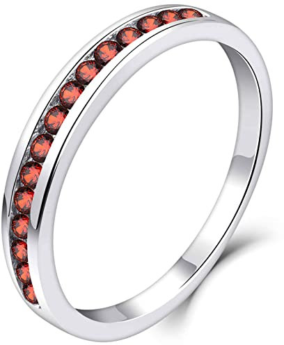 YL Damen Ewigkeitsring 925 Sterling Silber Schliff Januar Geburtsstein Granat Jahrestag Verlobungsring(Größe 52)