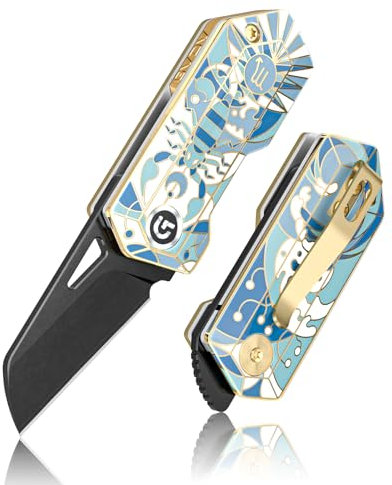 GVDV 9Cr18 Edelstahl Horoskop Taschenmesser Front Flipper, Kleine Klappmesser Einhandmesser mit Emaille-Imitation Griff, EDC Outdoor Survival Messer für Männer Frauen, Skorpion