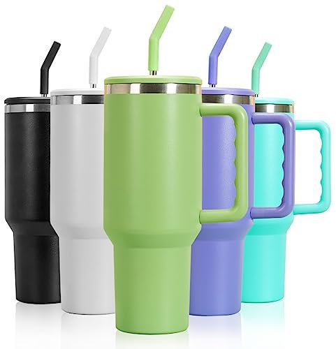 mebiusyhc 40oz Stainless Steel Vacuum Insulated Cup Double Wall Travel Flask Car Coffee Mug Tumbler with Straw with Handle for Hot Iced Coffee