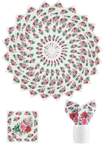 Ysimple 40 Stück Servietten Hochzeit,33cm Servietten Geburtstag,Servietten Sommer Bunt,Servietten Blumen Vintage,Servietten Eukalyptus,Servietten Grün Pink für Partys,Hochzeiten,Kommunion(Rose)