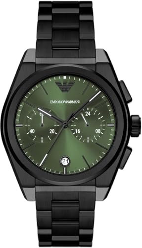 Emporio Armani Watch For Men, 2 sub dial Chronograph Movement and 43mm Case Size with Stainless steel, Leather or Silicone strap Graphit und Saftgrün , 43MM