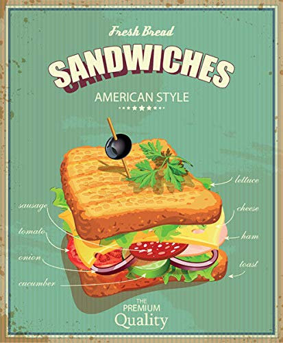 Plaque en métal vintage « Sandwiches American Diner » - 20,3 x 30,5 cm