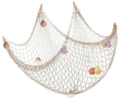 Deko Fischernetz mit Muscheln, 100 x 200 cm Nautisches Fischernetz Dekoration Netz Mediterranen Stil Dekorative Fischnetz für Heimdekoration