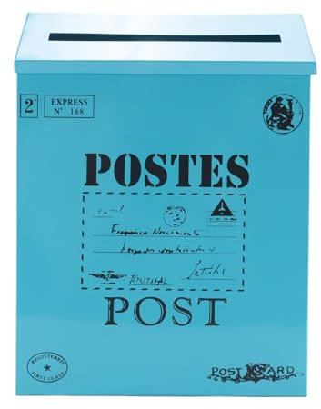 Widybord Cassetta delle lettere vintage da parete, cassetta delle lettere in metallo anticato, resistente alla ruggine, porta per esterni, blu