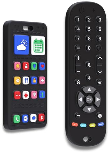 Baby Fernbedienung + Baby Telefon & Beißring - 100% Silikon Beißspielzeug, lebensechtes Spielzeug-Set für Jungen & Mädchen, BPA-frei, ohne Elektronik | Broemba® Como