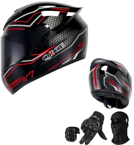Vollvisier-Motorradhelm, modischer Leichter Full-face Motorcycle Helmet, Vollvisier-Rollerhelm für Männer und Frauen Helm DOT ECE Approved B,XL(61-62CM)