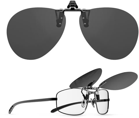 oiteia Polarized Flip up Clip on Sunglasses over Prescription Glasses for Fashion Men Women (Grey lenses),Black(60)50mm), 60 * 50mm