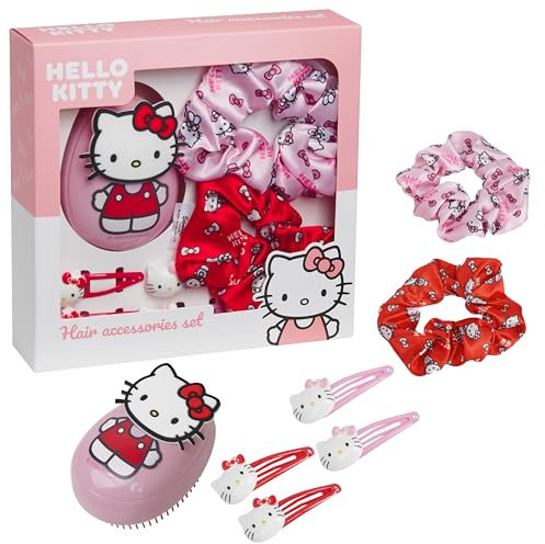 Hello Kitty Brosse Demelante Cheveux, Accessoires pour Cheveux - Cadeau Fille et Femme (Rose Hello Kitty 7 Pcs)