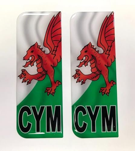 Domed CYM Wales Flag Vehicle Number Plate Stickers - 39mm - HIGH GLOSS DOMED GEL