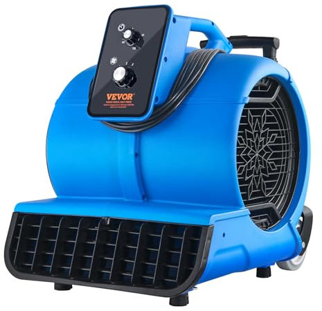 VEVOR Soffiatore da Pavimento 1400 Giri/min Ventilatore per Asciugatura Tappeti Portatile 113,26 m³/min con 3 Angoli di Soffio Temporizzatore 3 Impostazioni di Velocità per Domestico e Commerciale