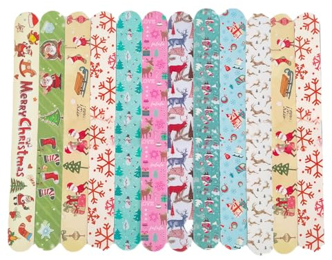 Miaija 12Pieces Christmas Nail Files Random Style Double Sided Nail File Cute Nail Art DIY Care Tools for Women Xmas Nail