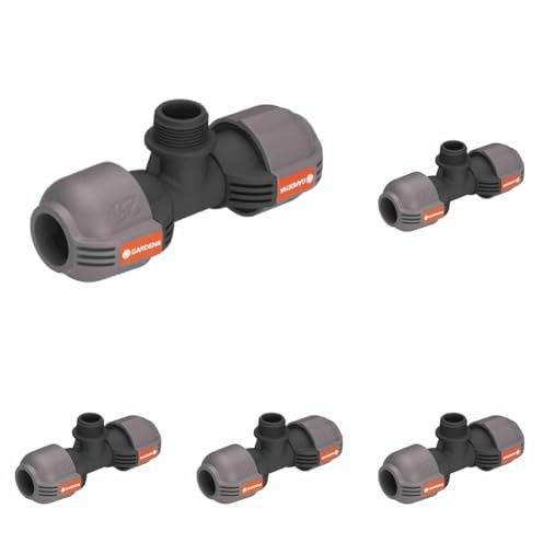 Dérivation en T mâle Gardena : raccord pour arroseurs escamotables, 25 mm x 3/4 Pouce, technologie de raccordement Quick&Easy (2787-20) (Lot de 5)