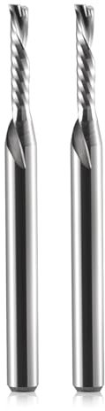 Timelee 1/8 Diamètre de la tige 2 mm CED 10 mm CEL 1 rainure unique fraise hélicoïdale coupe downcut fraiseuse CNC pour acrylique, PVC, MDF, aluminium, 2 pièces