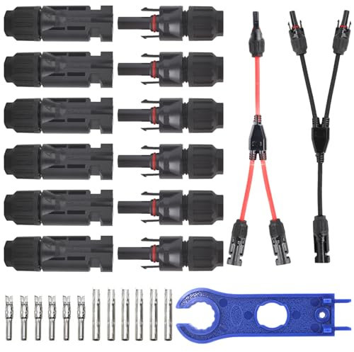 KEEHOM Câble solaire Distributeur en Y, 4-6 mm² 1 paire Panneau solaire 1Y2 10AWG Câble photovoltaïque Connecteur en Y Etanche selon IP68 Outil de connexion, Kit de connexion solaire