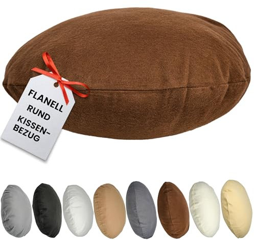 Qooltex Flanell Kissenbezug Rund 60cm Ø Durchmesser Braun Reißverschluss Bodenkissen Sitzkissen Rundkissen 100% Baumwolle Kissenhülle Bettkissen Sofakissen