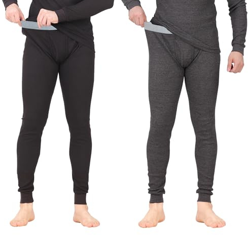 Thermal Underwear Pants for Men Long Johns Cotton Blend Base Layer Waffle Knit Bottoms Classic Cold Weather Black/Charcoal