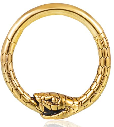 Vankula Septum Piercing Ring Hinged Segment Clicker Chirurgenstahl 10mm 16g Schlange Helix Daith Tragus Conch Piercing Schmuck für Frauen und Männer Gold