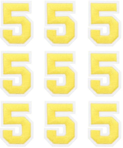 sourcing map Iron on Number Patches 2 Number 5 Iron on Embroidered Patch Sew on Letter Stickers Applique for Repairing Clothing Jeans Shoes Hats DIY(Yellow, Pack of 9)