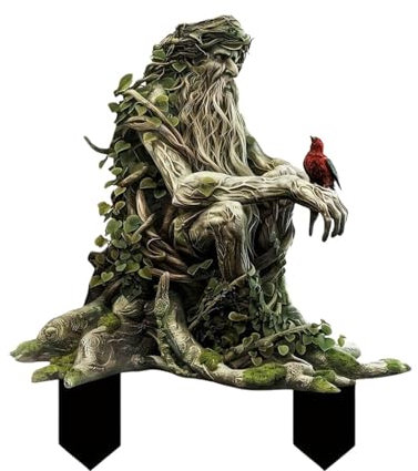skyrabbiter Garten-Dekostecker Waldgeist, 30 x 19 cm, 2D-Acryl, Märchengarten-Figur für Innen und Außen, Lustige Gartenfigure Baumstecker Gartenschilder Blumenstecker Frühlingsdeko für Hof Rasen (C)