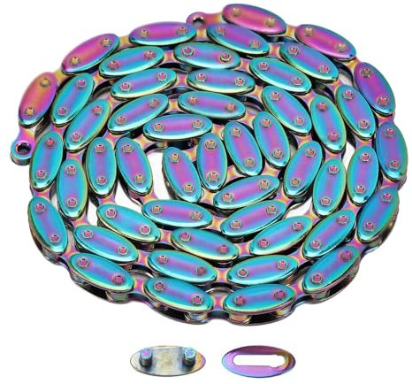 XUXHOU Fahrradkette, Manganstahl 100 Links Regenbogen -Rugby -Design Eingeschwindigkeits -Radkette für Feste Zahnrad BMX -Fahrräder