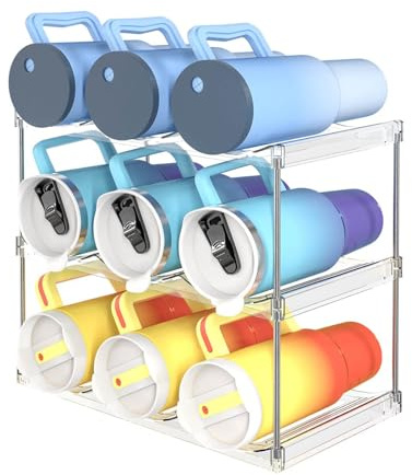 GANILITY Stapelbarer Flaschenhalter, 3 stufiges Flaschen Organizer, Stapelbarer Flaschenablage, Weinflaschenregal, Weinregal Hält bis zu 9 Flaschen, für Wasserflaschen, Weinflaschen, Transparent