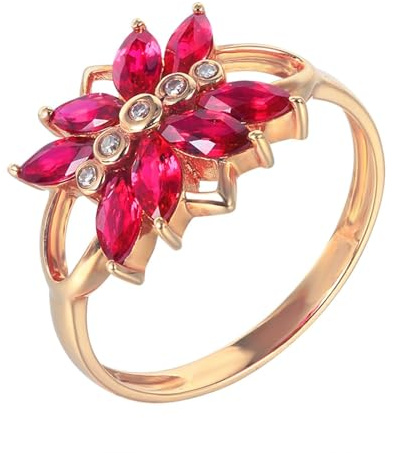 Homxi Damen 585 Rosegold Trauringe, Blätter mit Erstellter Rubin 1,04 Karat und Moissanit, Verlobung Trauringe Damen Rosegold Gr. 56 (17.8)