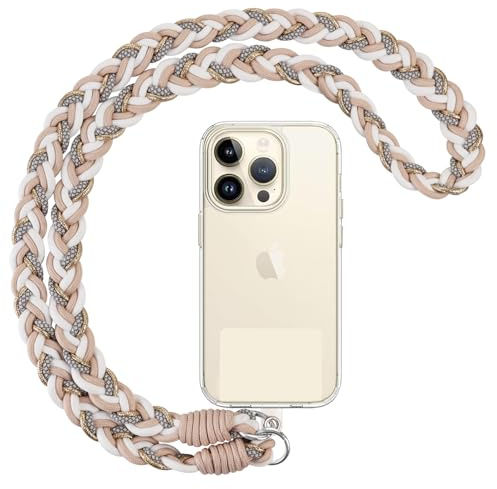 Votvloay Handyband Universal zum Umhängen Handyband Kordel Kette für aus Nylon, Kompatibel mit jedem Handy und Smartphone,Phone Lanyard + 1 Stück Pad (ohne Hülle)-Weiß,Gold,Khaki