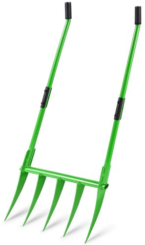 KEMETIK 5 Tines All Steel Broadfork, 56 Broad Fork Garden Tool Heavy-Duty Digging Pitchfork, Non-Slip Grips & Detachable Design for Gardening, Farm Cultivation, and Soil Loosenin