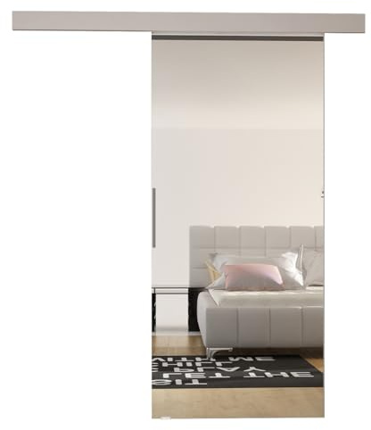 Mirjan24 Schiebetürsystem Flash II 90 cm mit Spiegel (Cashmere) | Komplettes Schiebetür-Set mit Frontspiegel, Aluminiumgriff und Selbstschließsystem, wahlweise links oder rechts montierbar
