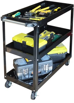 Relaxdays Werkstattwagen, Werkzeugwagen mit 3 Ebenen, mobiler Montagewagen, bis 100 kg, HBT: 76 x 35 x 78 cm, Farbwahl | mobiler Montagewagen, bis 100 kg, HBT: 76 x 35 x 78 cm