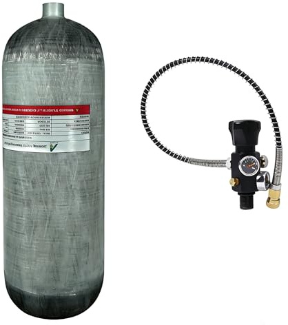 TUXING Botella de buceo 4500Psi, botella de buceo de fibra de carbono 9L con certificado CE con regulador de válvula y manómetro para rifles de aire PCP, buceo profundo, snorkel y deportes acuáticos
