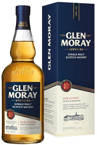 Glen Moray Classic single malt Scotch whisky 70cl 40% ABV, Speyside region whisky matured in ex-Bourbon casks. Distilled and matured in Elgin, Scotland