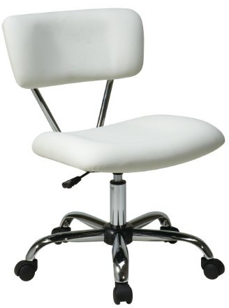 OSP Home Furnishings Vista Office Task Chair with Pneumatic Height Adjustment and Full Swivel, White Vinyl
