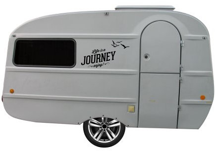 Grafix Wohnwagen Aufkleber für QEK Junior Spruch Journey S-Version (schwarz matt)