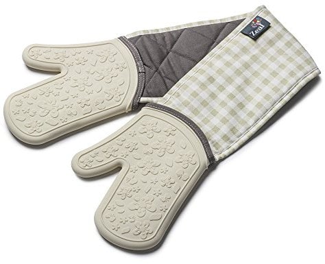 Zeal Silicone Heavy Duty Double Oven Gloves Mitts, Cream (94 cm Long) – Gingham