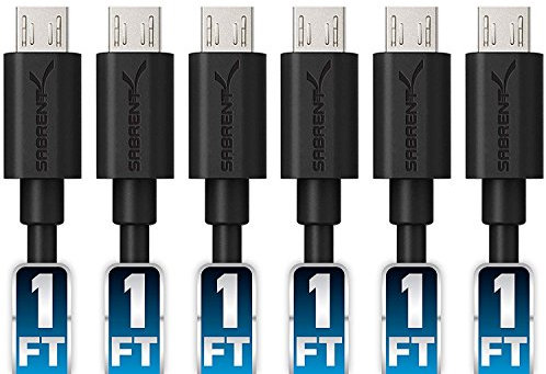 SABRENT Micro USB Fast Charging and Data Cable (6 x 30 cm) Micro USB Cable High Speed 5V-3A Compatible with Samsung Galaxy S7/S5/J3/J5/J7, Huawei, HTC, LG, Kindle, Nexus, Nokia (CB-UM61)