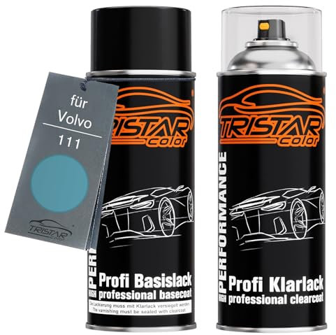 TRISTARcolor Autolack Spraydosen Set für Volvo 111 Hellblau Metallic Basislack Klarlack Sprühdose 400ml