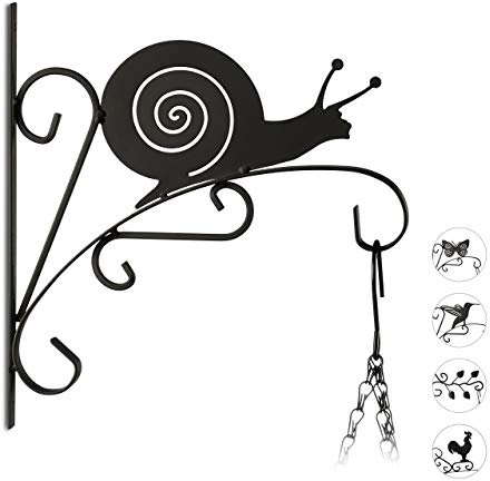 Relaxdays 3 x Blumenhaken mit Schnecke, Blumenampelhalter für Wand, Metall, Garten-Deko Tier, HxBxT: 30 x 28 x 2 cm, schwarz