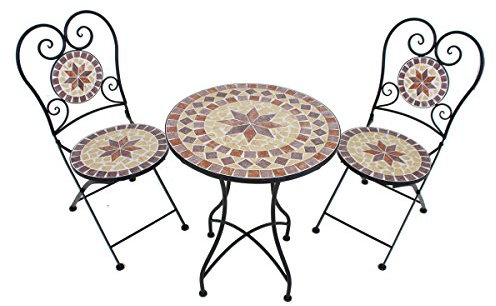 Gravidus Hochwertiges Gartenmöbel-Set aus Metall - Bistro Tisch und Stühle für Balkon oder Terrasse - Wetterresistentes Design in Braun, Ocker und Beige