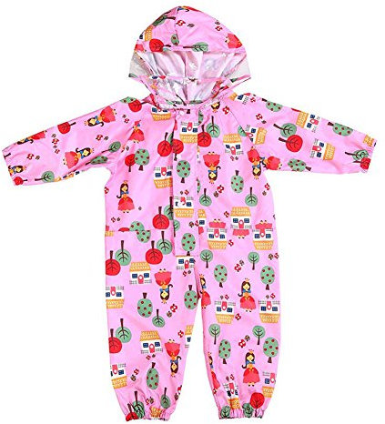 Gagacity Pioggia Completo Bambini Pioggia Cappotto Impermeabile Impermeabile in Un Unico Pezzo 75-135cm Rosa/M