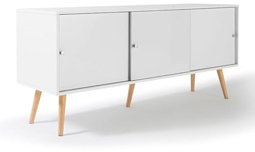 IDMarket - Buffet Bas scandinave 135 cm Effie 3 Portes Bois Blanc