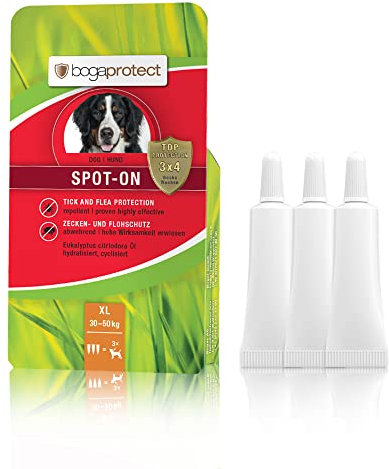 bogaprotect Spot ON Hund Floh Zeckenmittel für Hunde Natürlicher Zeckenschutz für Hunde UBO0354 Vorrat für 12 Wochen XL (30-50 kg)